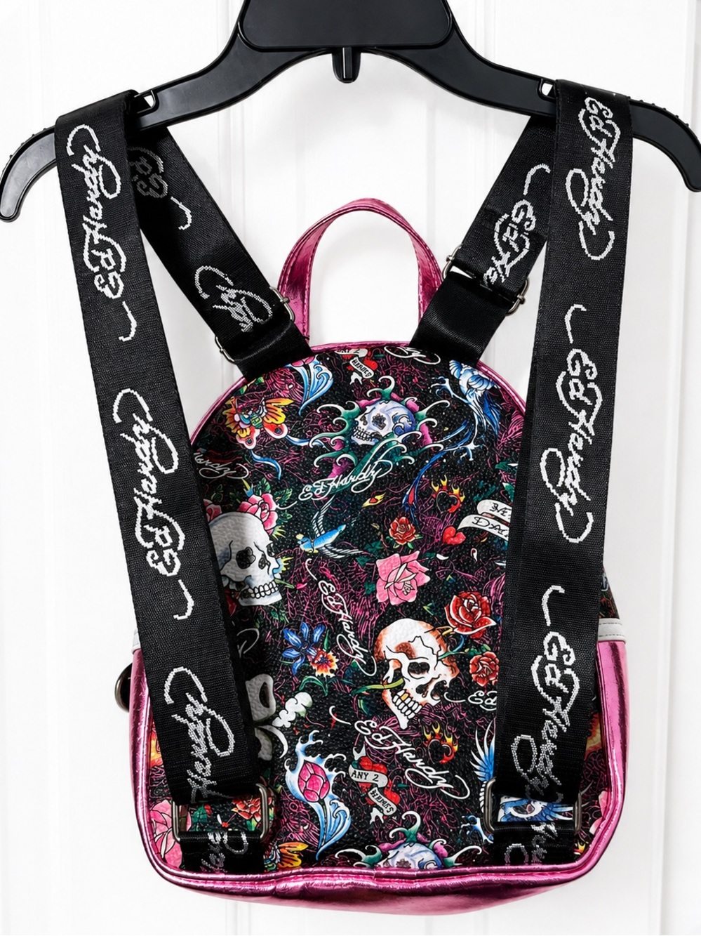 Ed Hardy Mini Backpack Skull Rose Rhinestone Charm Y2K McBling Pink Bag